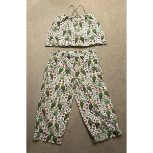 Print Fresh Floral Birds Lounge Set Cropped Pants & Top Size Large Printfresh